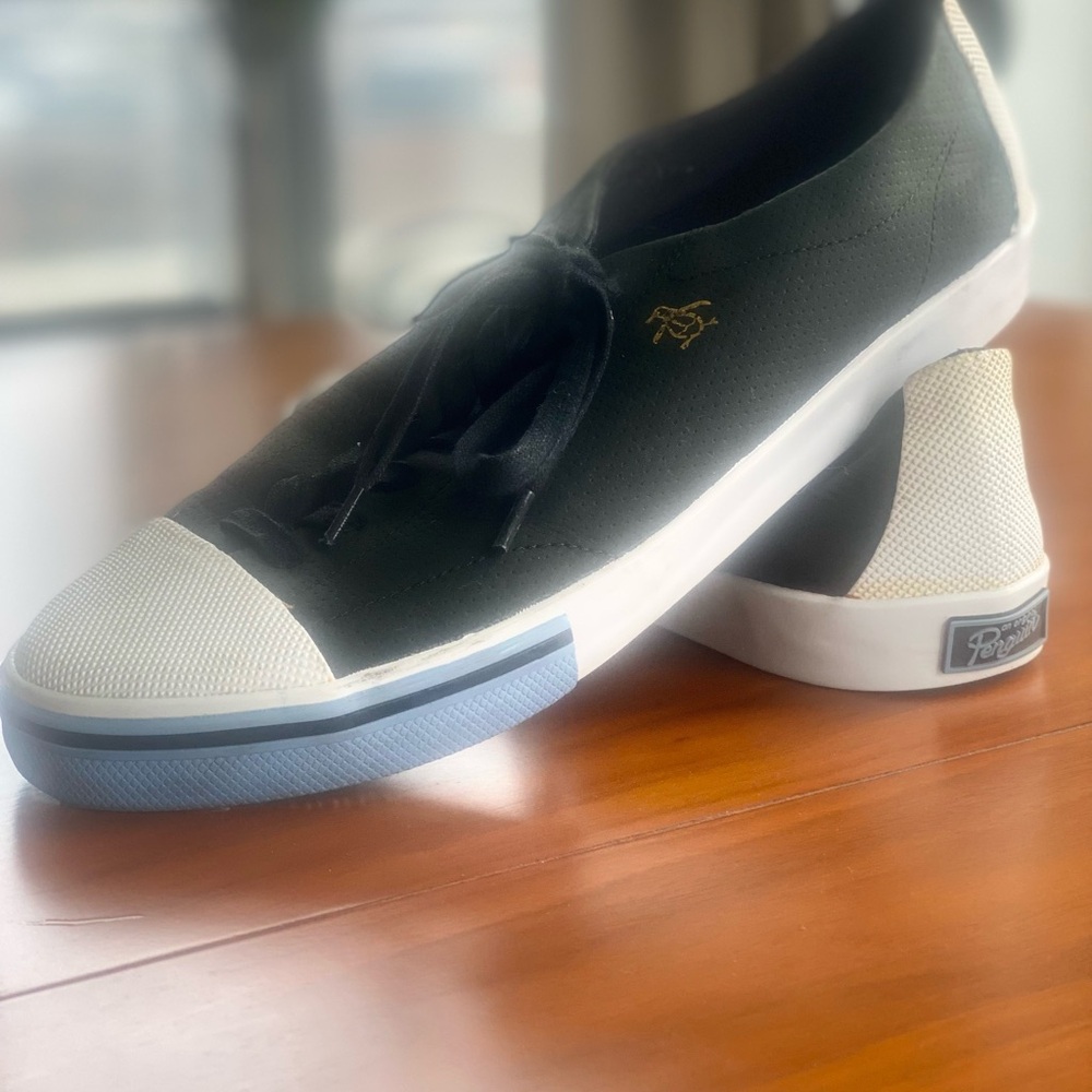 Black and White Slip-On Sneakers with Canvas Upper